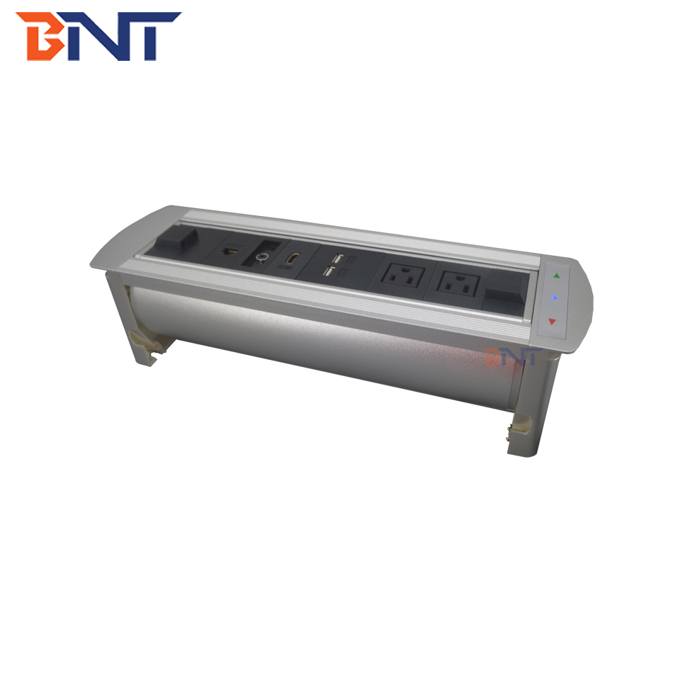 Multimedia meeting room motorized flip up hidden table socket outlet