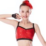 Bras Top Crop Top Girls Dance Wear Gym Spandex Sequin Crop Top With Black Edge