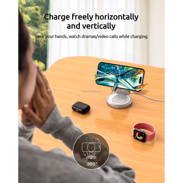 Private Mold 3 In 1 Magnetic Phone Stand Rotated Folding With Wireless Charging