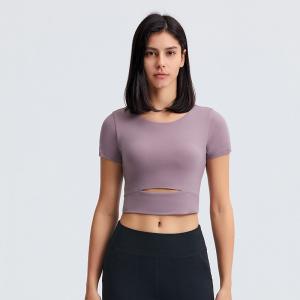 Wholesale Wholesale Short Sleeves Hollow Front Padded Crop Yoga Workout shirts Women Custom Gym Wear from china suppliers
