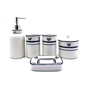 Wholesale 7.6X19.5CM Ceramic Bathroom Accessories Set Blue Decal Print White Ceramic Soap Dispenser from china suppliers