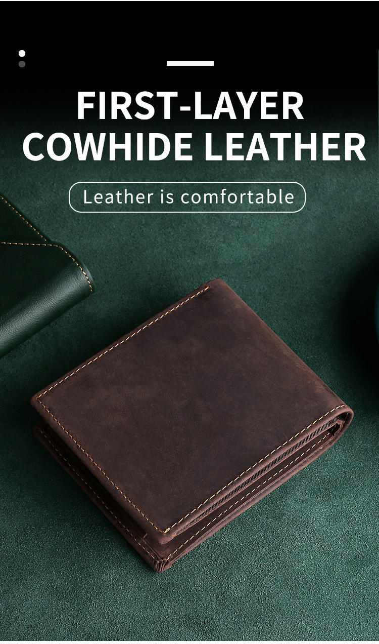 Open Closure RFID Blocking Wallet for Men's Crazy Horse Leather Credit Card Holder