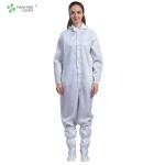 S - 5XL Clean Room Garments Dust Free White Color Hooded Overall With Carbon