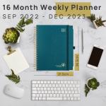 Hardback A4 Size Weekly Academic Planner 16 Months Pacific Green