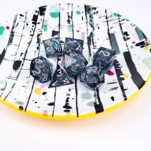 Wholesale Blue -gray glitter liquid natural resin multi -face dice suite dragon and dungeon dnd dice from china suppliers