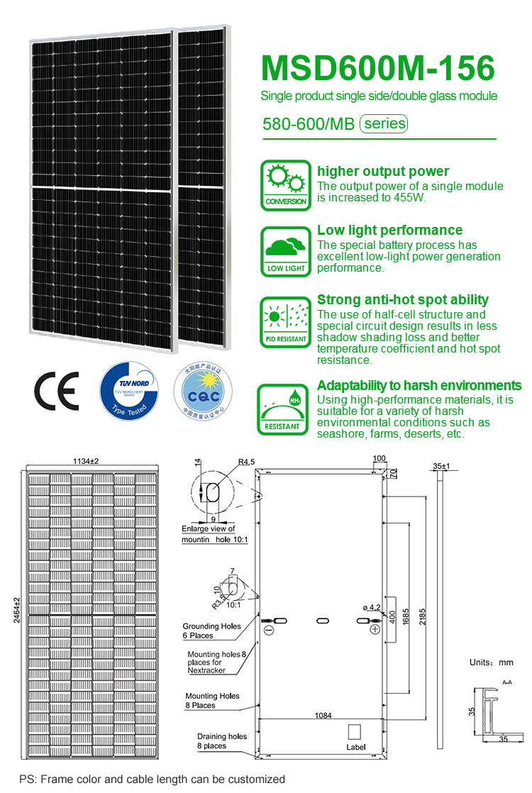 500W 30KG Crystalline Silicon Silver Cells Solar Panels High Conversion Rate