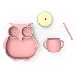 MHC Owl Baby Feeding Products Silicone Feeding Set Bowl Lid Spoon for Baby