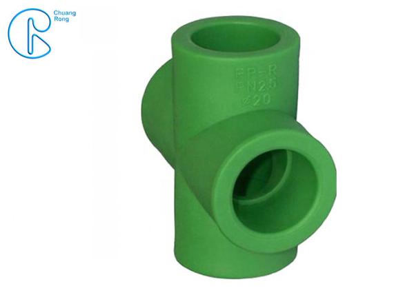 Smooth PPR Pipe Fittings PPR 4 Way Cross Tee High Heat / Pressure Resistance