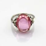 Rose Gold Plated Oval Dome Pink Cubic Zircon 925 Silver Ring(R274)