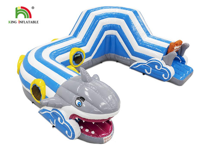 Indoor 6.5x5.5m Blue Shark Inflatable Bounce Obstacle Course