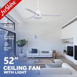 52 Inches Remote Control Ceiling Fan Light Bulb for Home Office MDF Wood Mulit