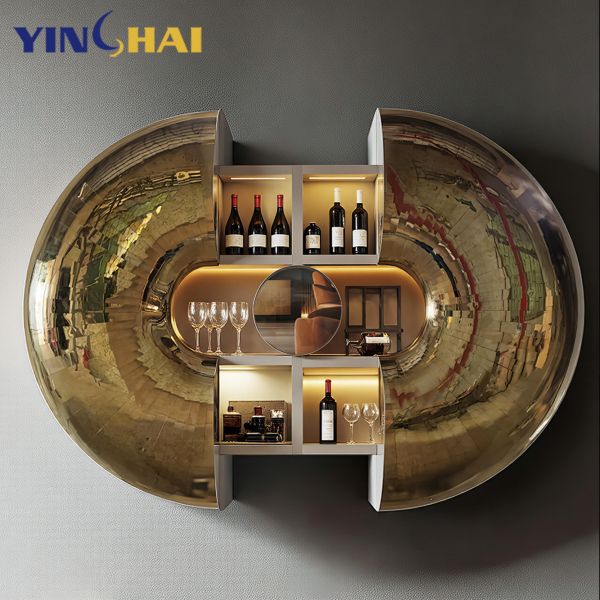 Wooden MDF Glass Top Wall Mounted Wine Cabinet Circular Decorative For Artistic Bar Wine Rack