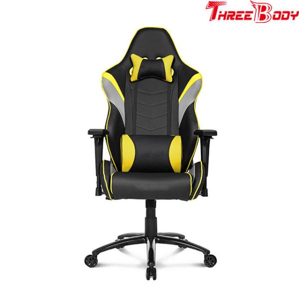 Black And Yellow Gaming Chair , Adjustable Computer Gaming Desk Chair