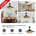 36 Inch Black Caged Ceiling Fan with Light and Remote Midcentury Lighting