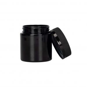 China 4oz Black Plastic Weed Jar Flower Cannabis Jar Packaging With Cap on sale