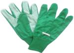 Cotton / Poly Garden Working Glovs With Knit Wrist & Green Pvc Dots On Palm