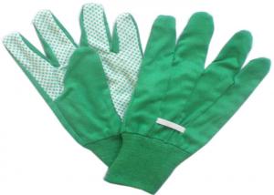 China Cotton / Poly Garden Working Glovs With Knit Wrist & Green Pvc Dots On Palm on sale