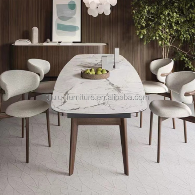 Dining Room Furniture Customized Color Traditional Design Walnut Wood Chair with White Linen Fabric and Curved Backrest