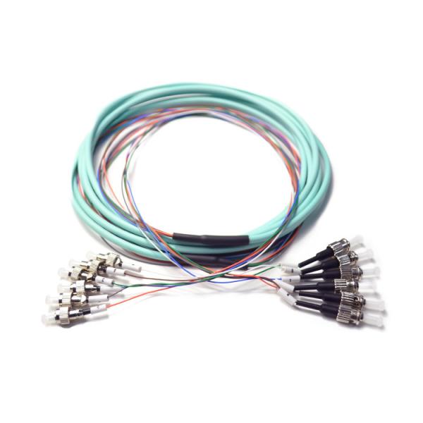 Pre Terminated OM3 Break Out FC To ST Ribbon 6 Fiber Optic Patch Cord Auqa