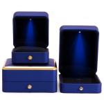 Custom Square Necklace and Ring Light Blue LED Jewelry Box with Luxury Elegant