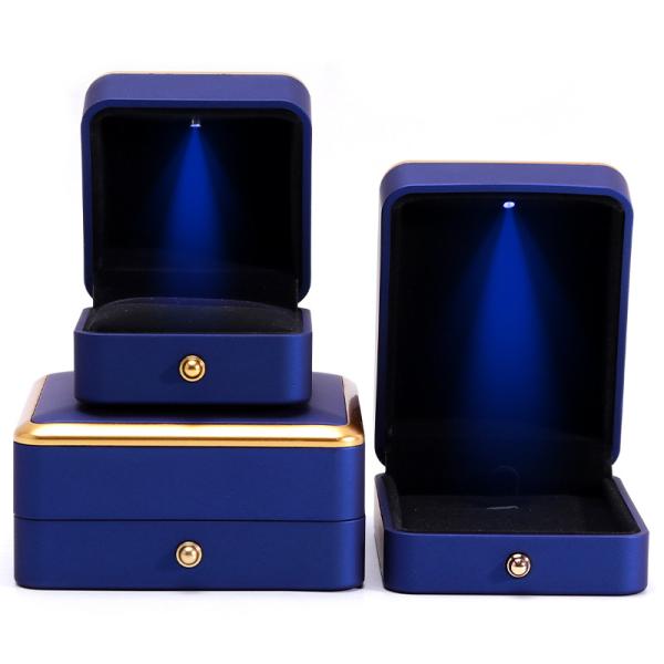 Custom Square Necklace and Ring Light Blue LED Jewelry Box with Luxury Elegant