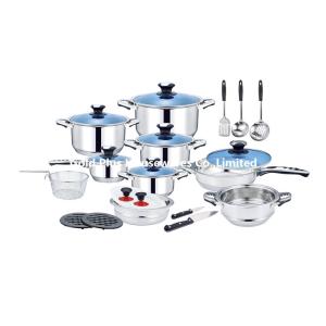 Wholesale 25pcs Non Stick Soup Pot SS Kitchen Utensils Long Handle With Blue Glass Lid from china suppliers