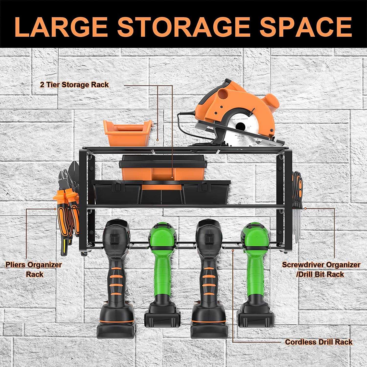Power Tool Organizer Wall Mount Drill Holder for Non-folding Rack Classification