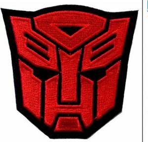 China Merrow Border Embroidered Logo Patch Transformers Red Autobot Movie Film Logo on sale