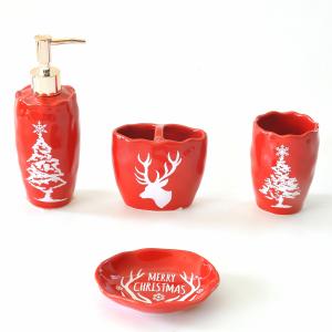 Wholesale Red Color Ceramic Bathroom Set With Christmas Trees Deer Pattern from china suppliers