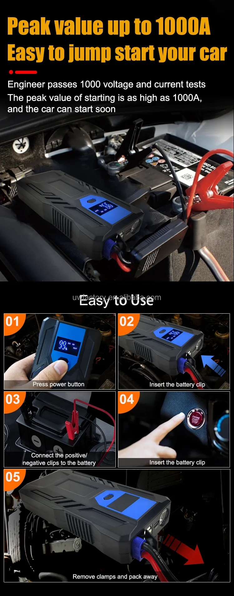 28000mAh 12V 2500A Peak Car Emergency Tool Jump Starter Portable Power Bank with Flashlight and AC400V Rated Output
