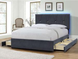Wholesale Upholstery Wood Bed Manufacturers Four Drawer Storage King Size With LED Headboard from china suppliers