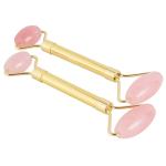 145mm Length Rose Quartz Jade Roller Double Duty Stainless Steel Handle