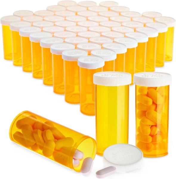 Empty Pill Bottles with Caps for Prescription Medication, 8-Dram Plastic