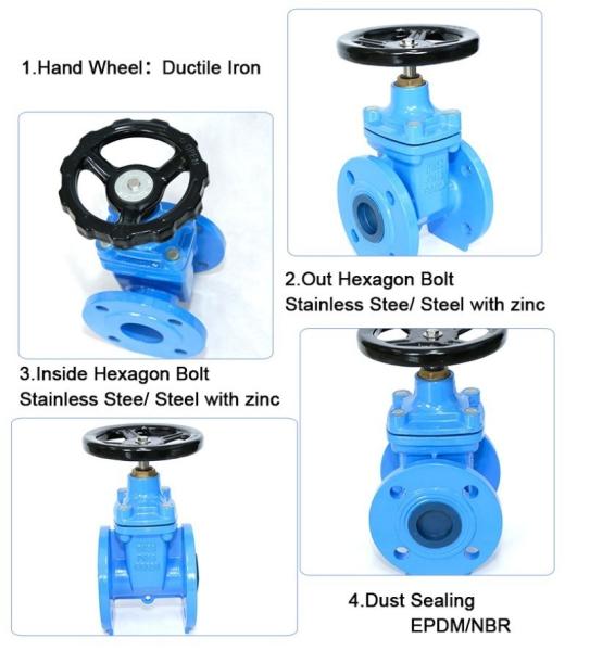 Din Pn10 Pn16 Ductile Cast Iron Ggg50 Hand Wheel Resilient Seated Flanged Water