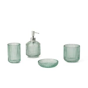 Wholesale vertical stripe Style Glass Soap Foam Dispenser Toothbrush Holder Bathroom Accessories Set from china suppliers