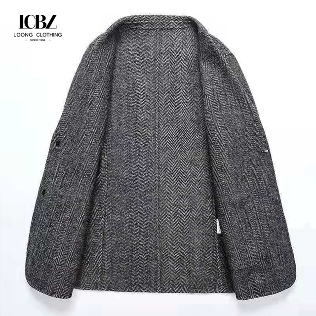Leather Herringbone Cashmere Coat for Men Autumn and Winter Double-sided Plaid Suit Jacket