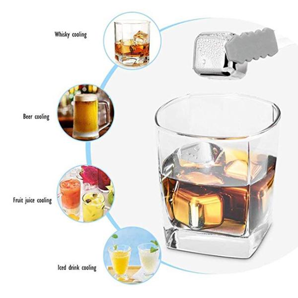 Hand Polish Food Grade Engraved Stainless Steel Whiskey Stones Sturdy