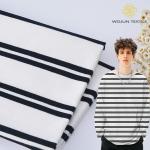 Smooth Cotton French Terry Fabric Black And White Striped Cloth 225gsm