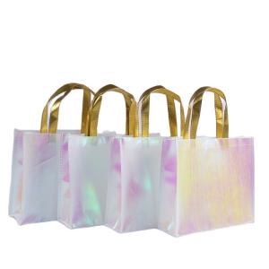 Wholesale Exhibition Custom Logo Pink Holographic Non Woven Iridescent Tote Bag for Wedding Gift from china suppliers