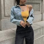 Letter Printing Ladies Camisole Tank Tops Contrast Color Stitching