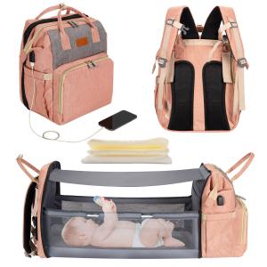 Wholesale 5 In 1 Diaper Bag Backpack Portable Crib Mummy Bag Bed Waterproof Travel Bag With USB Charge Baby Changing Bag from china suppliers