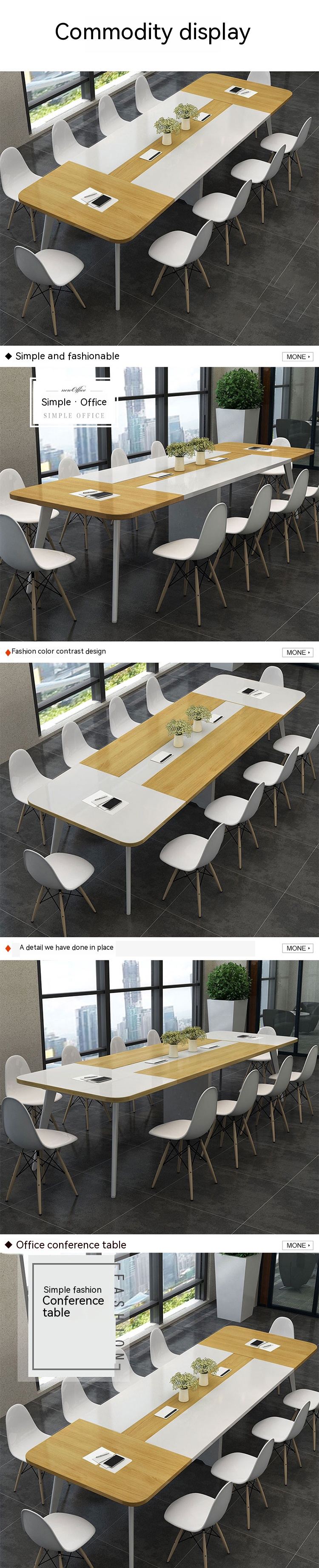 Modern Simple Long Table Wood Style PANEL Conference Table for Company Training Study
