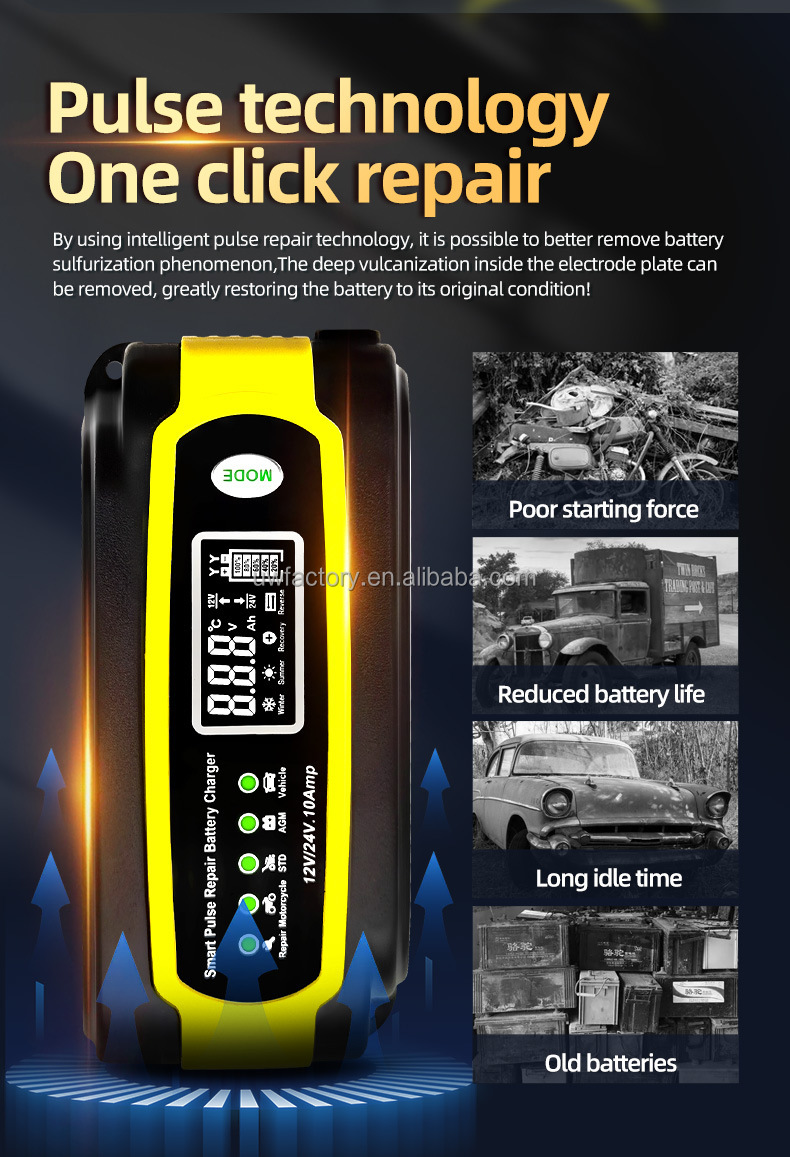 12V/24V 12V6A Smart General Motors Motorcycle Lead Acid Battery Charger with 15W/10W/7.5W/5W Automatic Identification