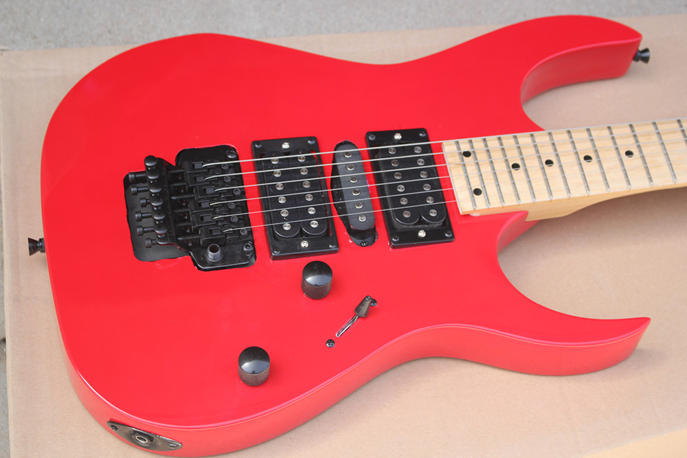 Factory Custom Red Body Electric Guitar with Floyd Rose,HSH Pickups,Black Dots Fret Inlay,Black Hardwares