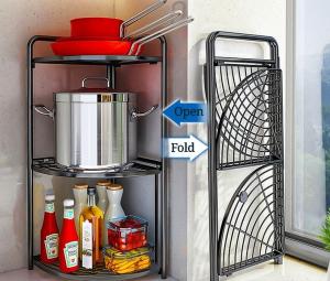 Wholesale Household Multilayer Metal Kitchen Rack Floor Pot Foldable Corner Shelf from china suppliers