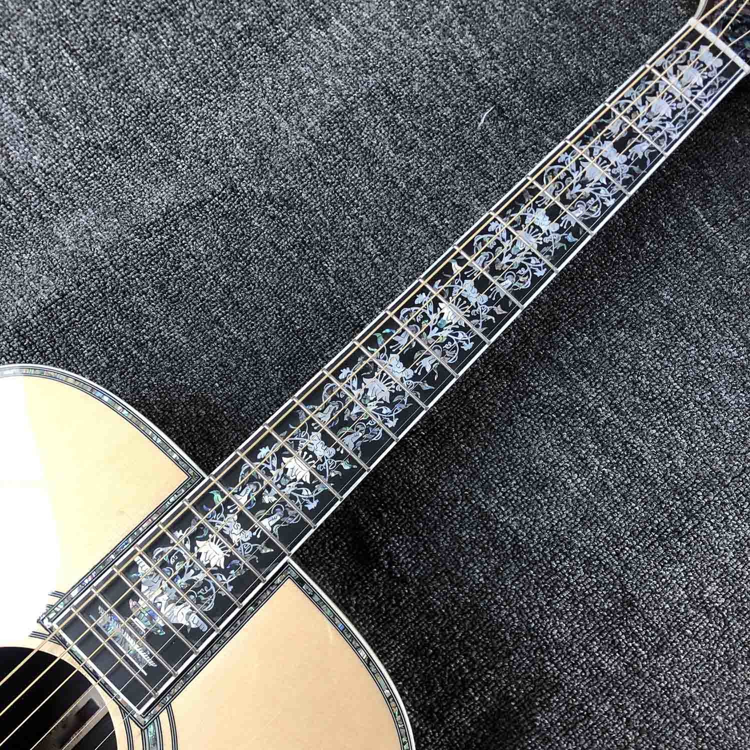 All Solid Wood Retro 41" D Type Acoustic Guitar Abalone Inlay Ebony Fingerboard