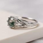 925 Sterling Silver Round Cut 7 MM Moss Agate Ring Personalized Promise Ring