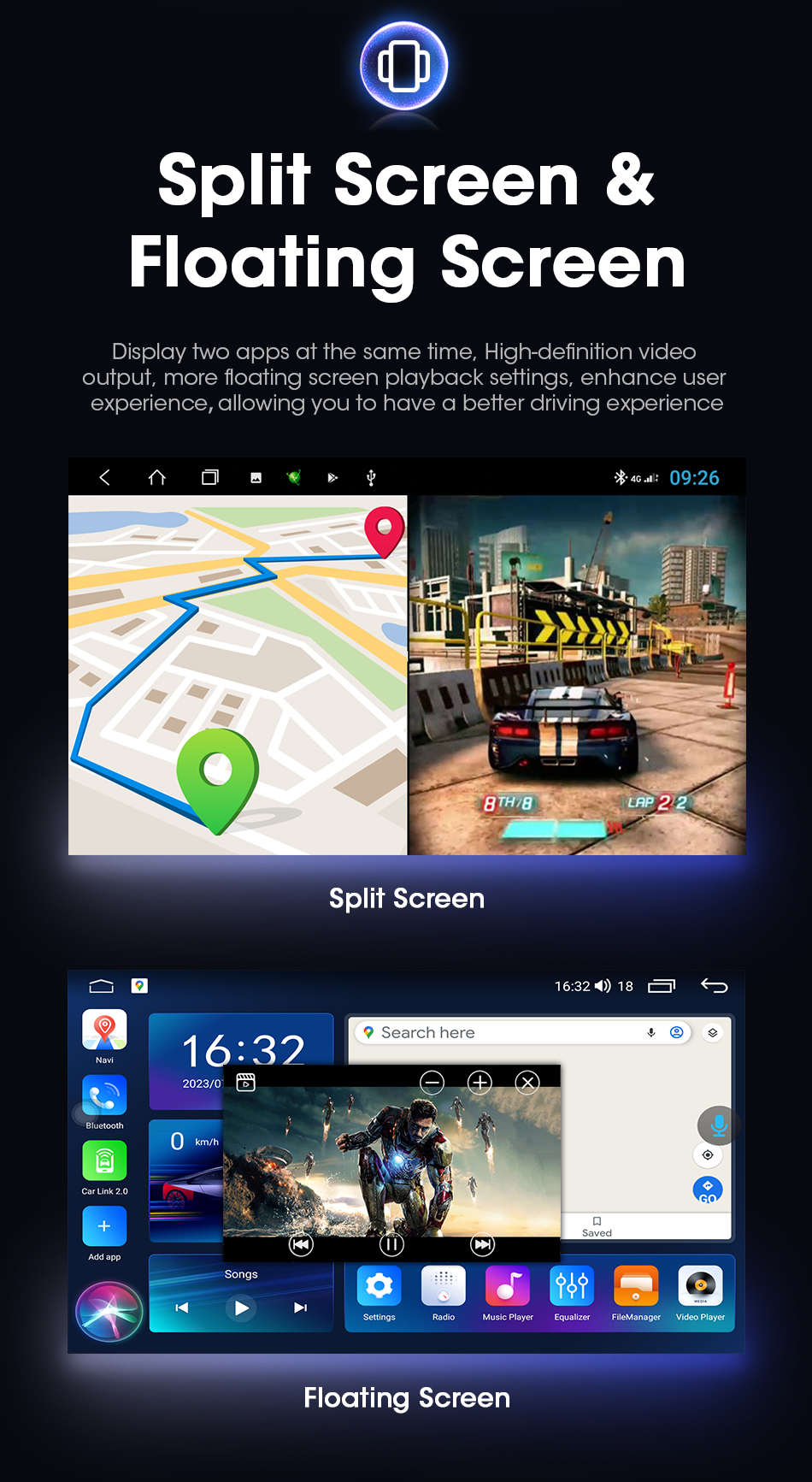 13.3 Inch Android 11.0 Carplay Multimedia Car Radio with Touch Screen and OBD2 Function