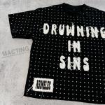 Custom Streetwear Rhinestone Cropped T Shirt Distressed Embroidery Patched For