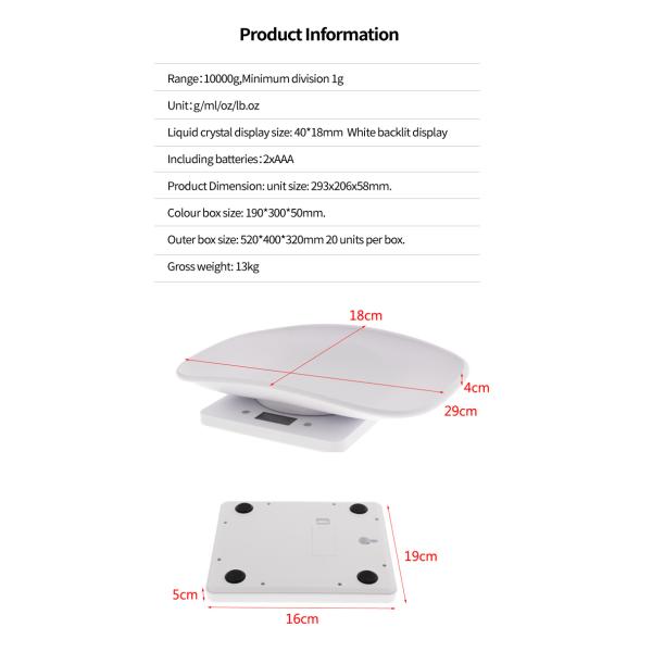 Livestock Scale Digital Pet Scale Accurately Weighs Dog Cat Tray Weight LCD Display Mini 10kg Pet Food Weighing Scale